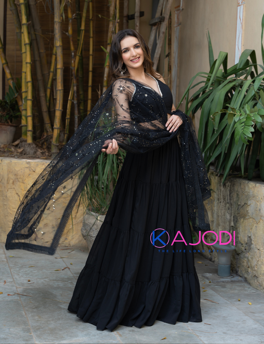 Black Cut Lehenga Choli Set