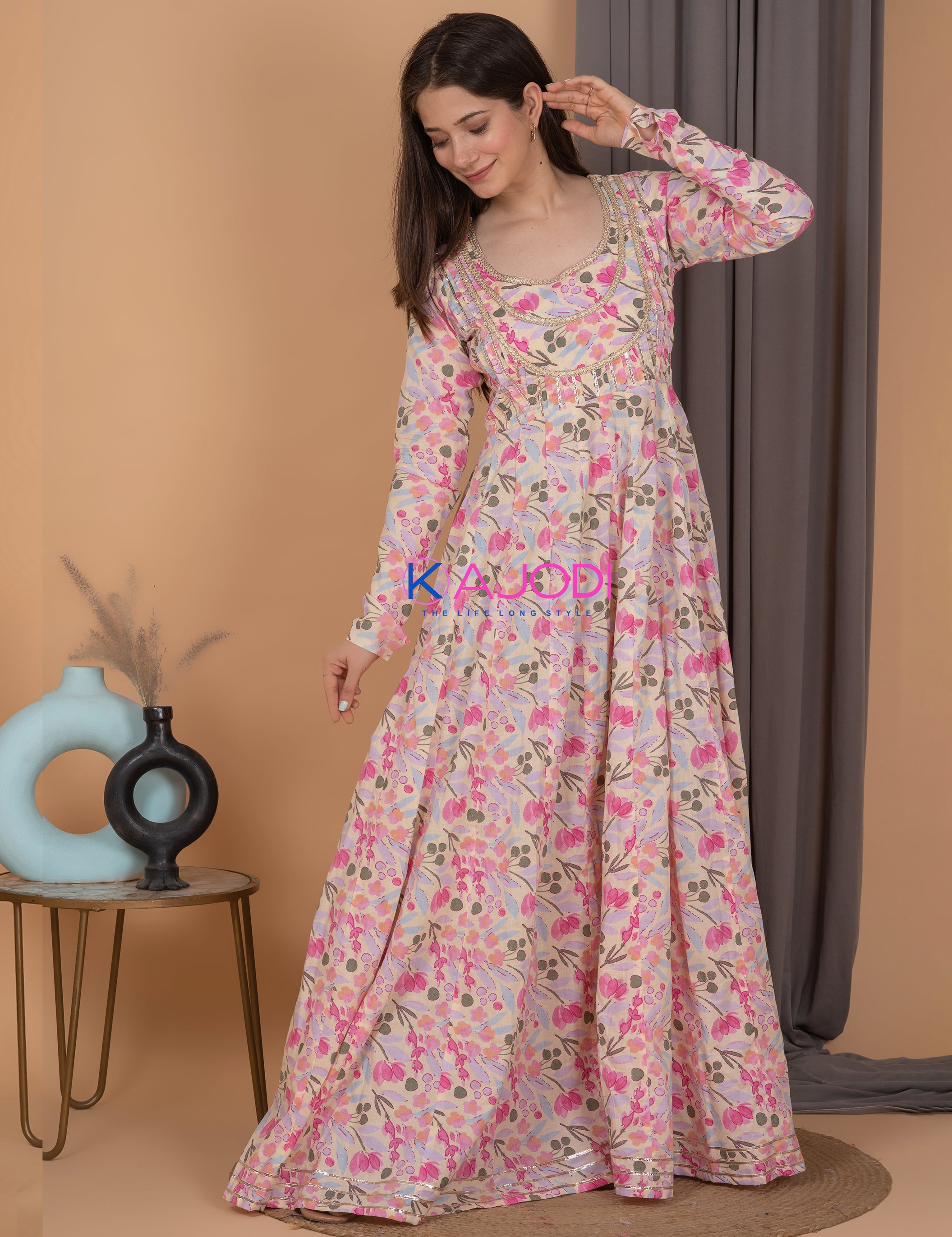 Sailza Pink Cotton Long Dress.