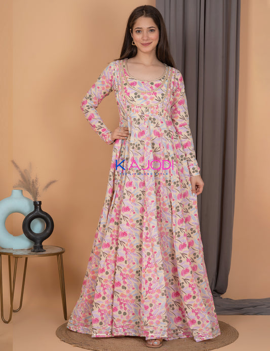 Sailza Pink Cotton Long Dress.