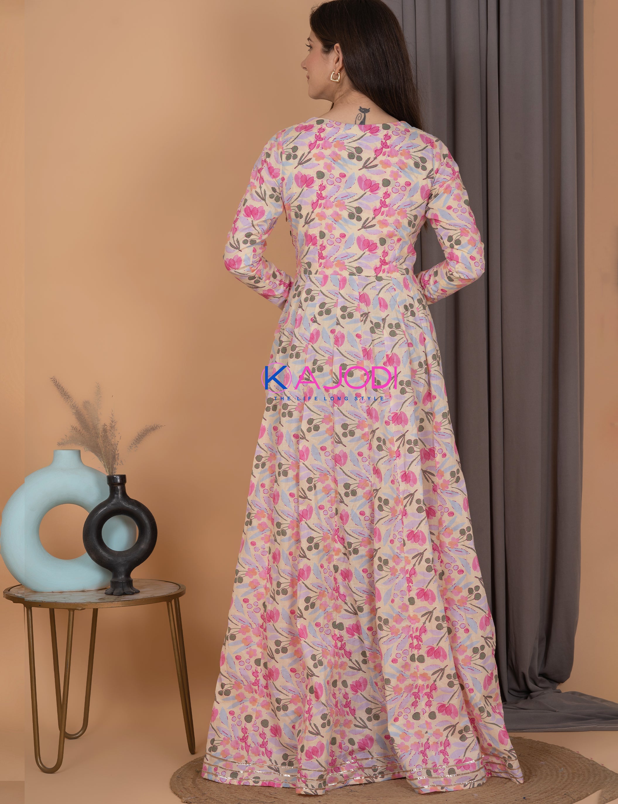 Sailza Pink Cotton Long Dress.