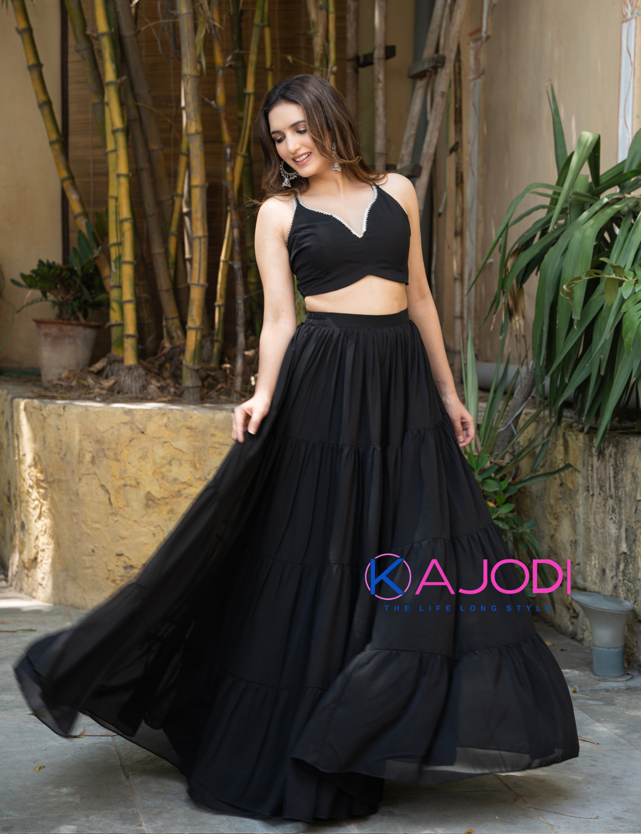 Black Cut Lehenga Choli Set