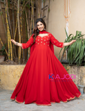 Sine Red Embroidery Long Suit Set