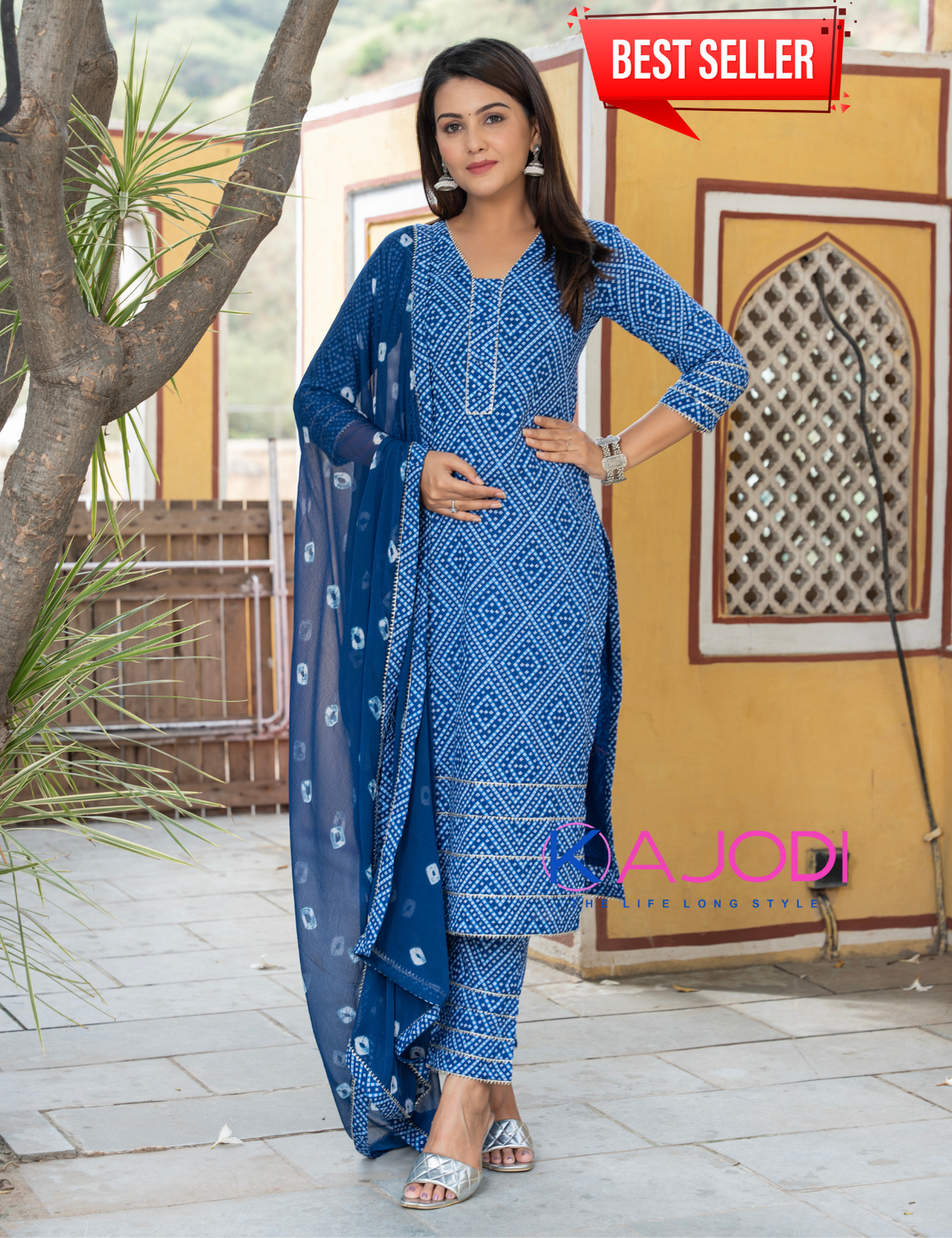 Blue Bandhej Kurta Set