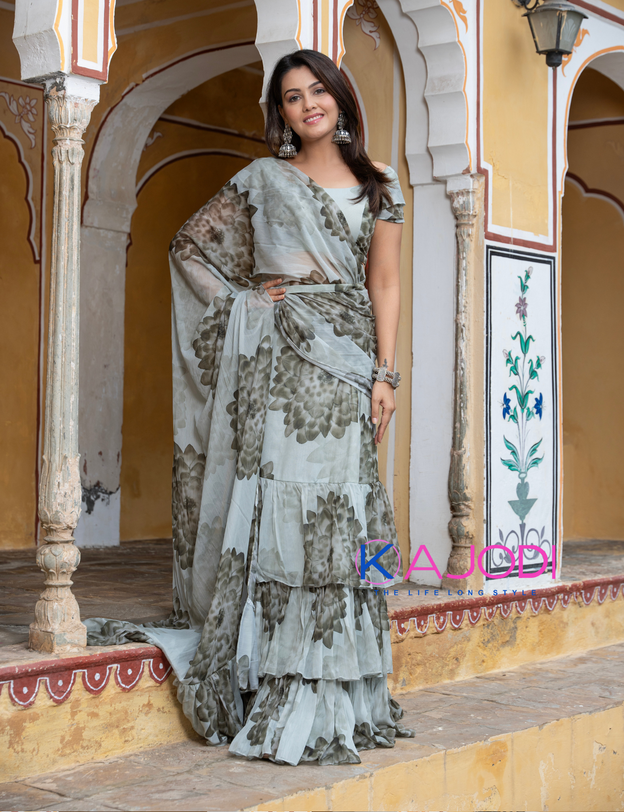 GREY COLOR NET SAREE