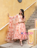 Orange Organza Anarkali Suit Set