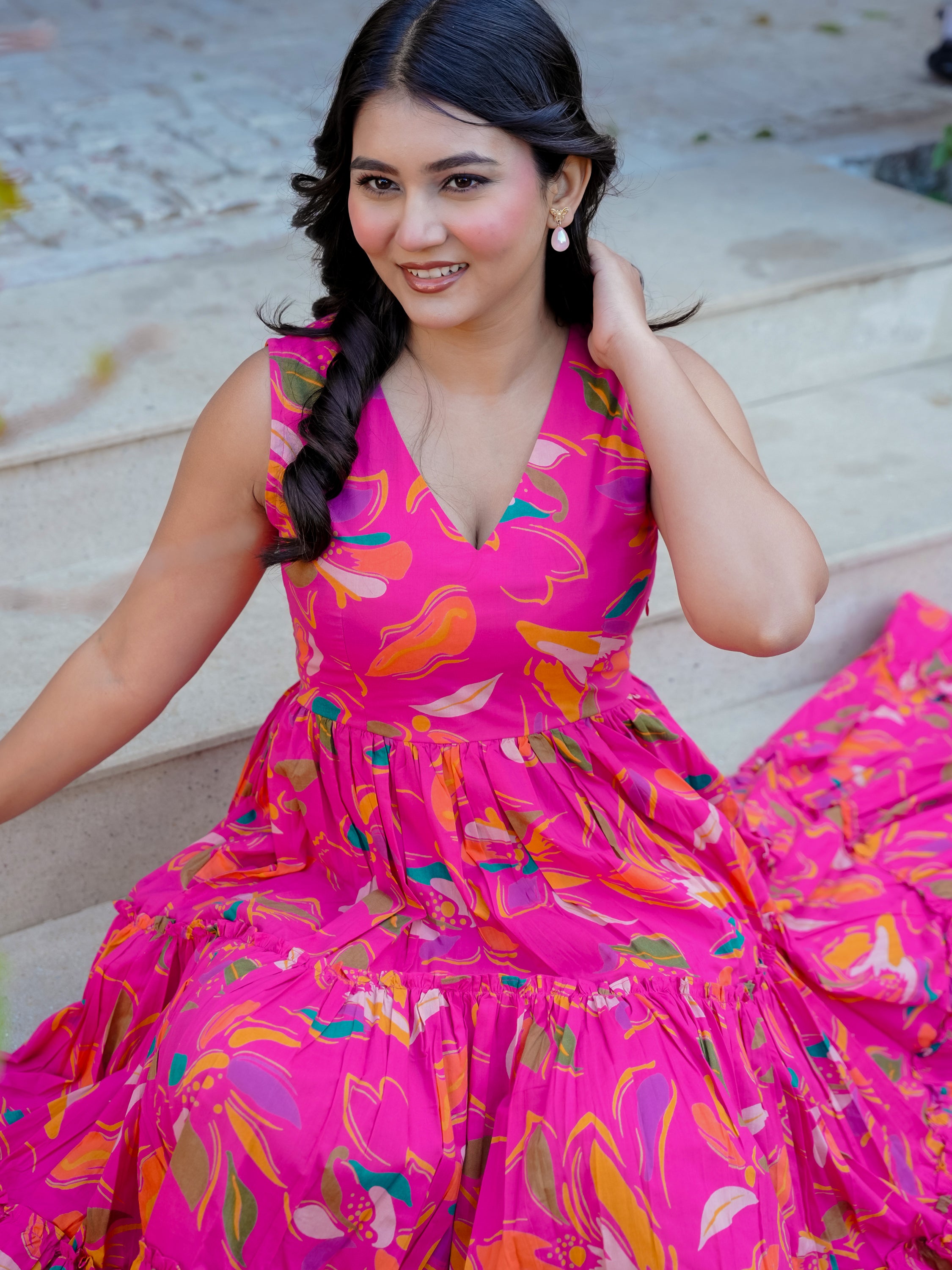 Pink Magic Floral Cotton Dress