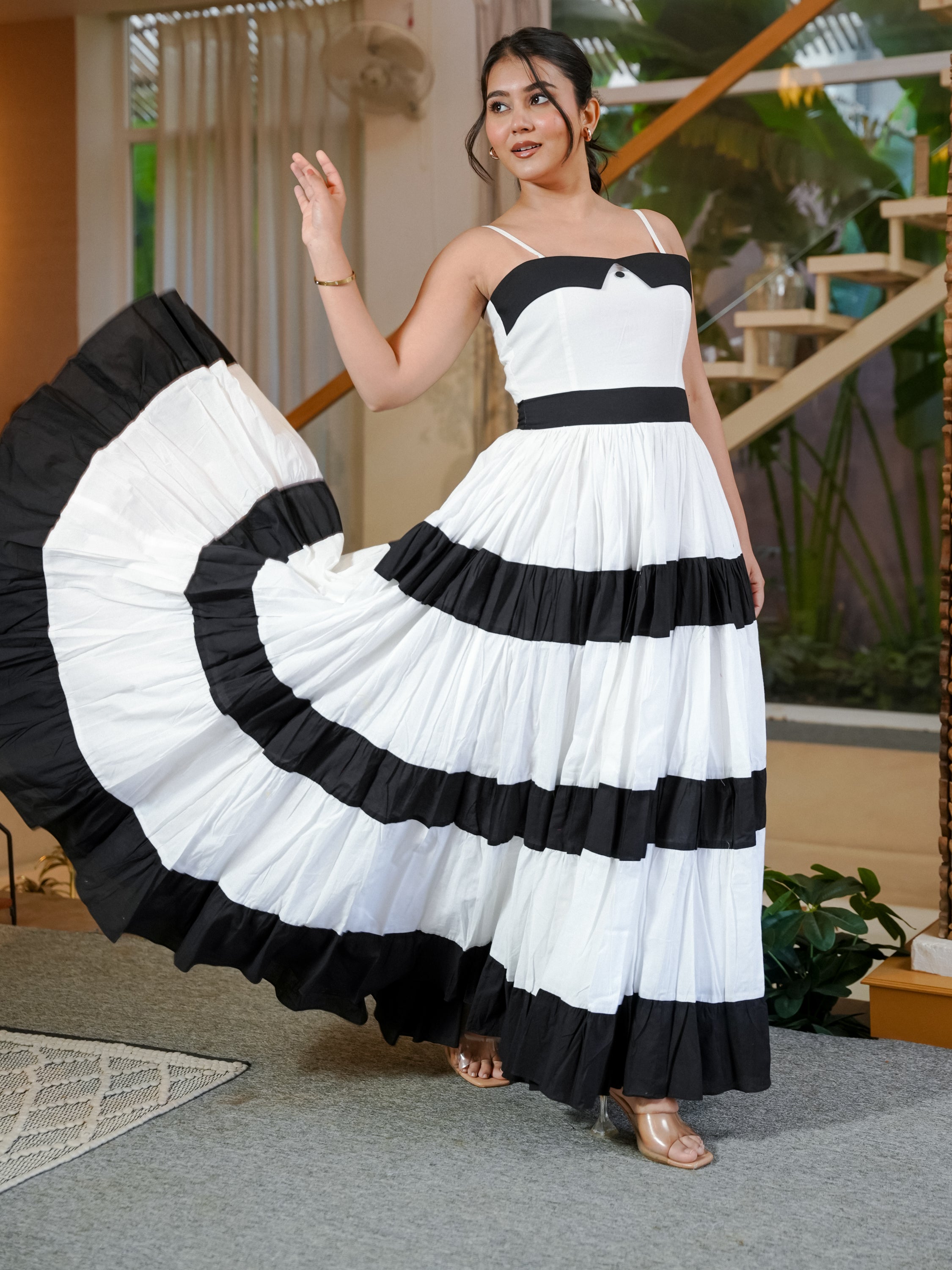 Solid Black & White Cotton Dress