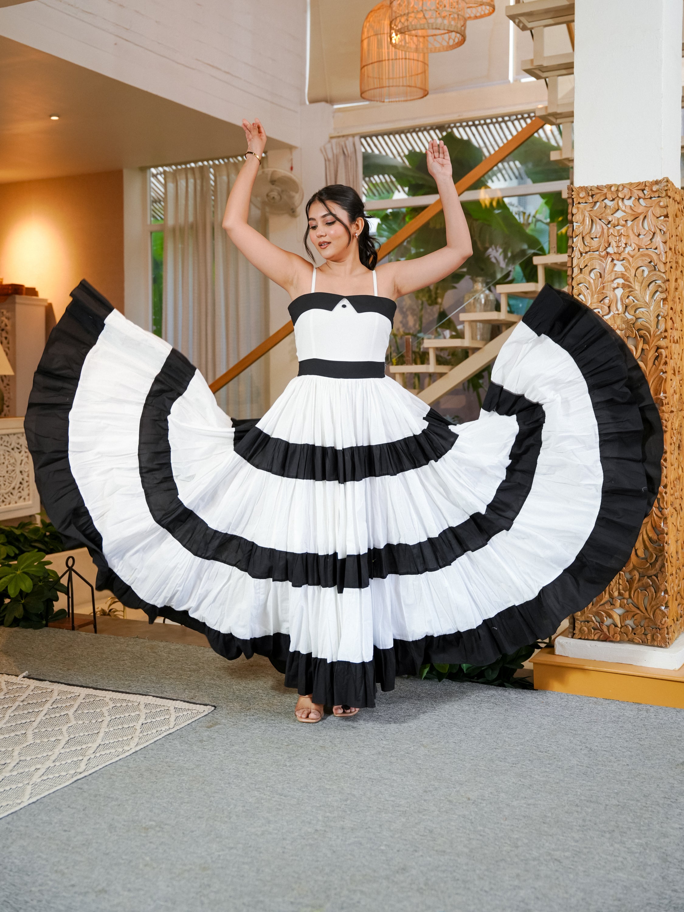 Solid Black & White Cotton Dress