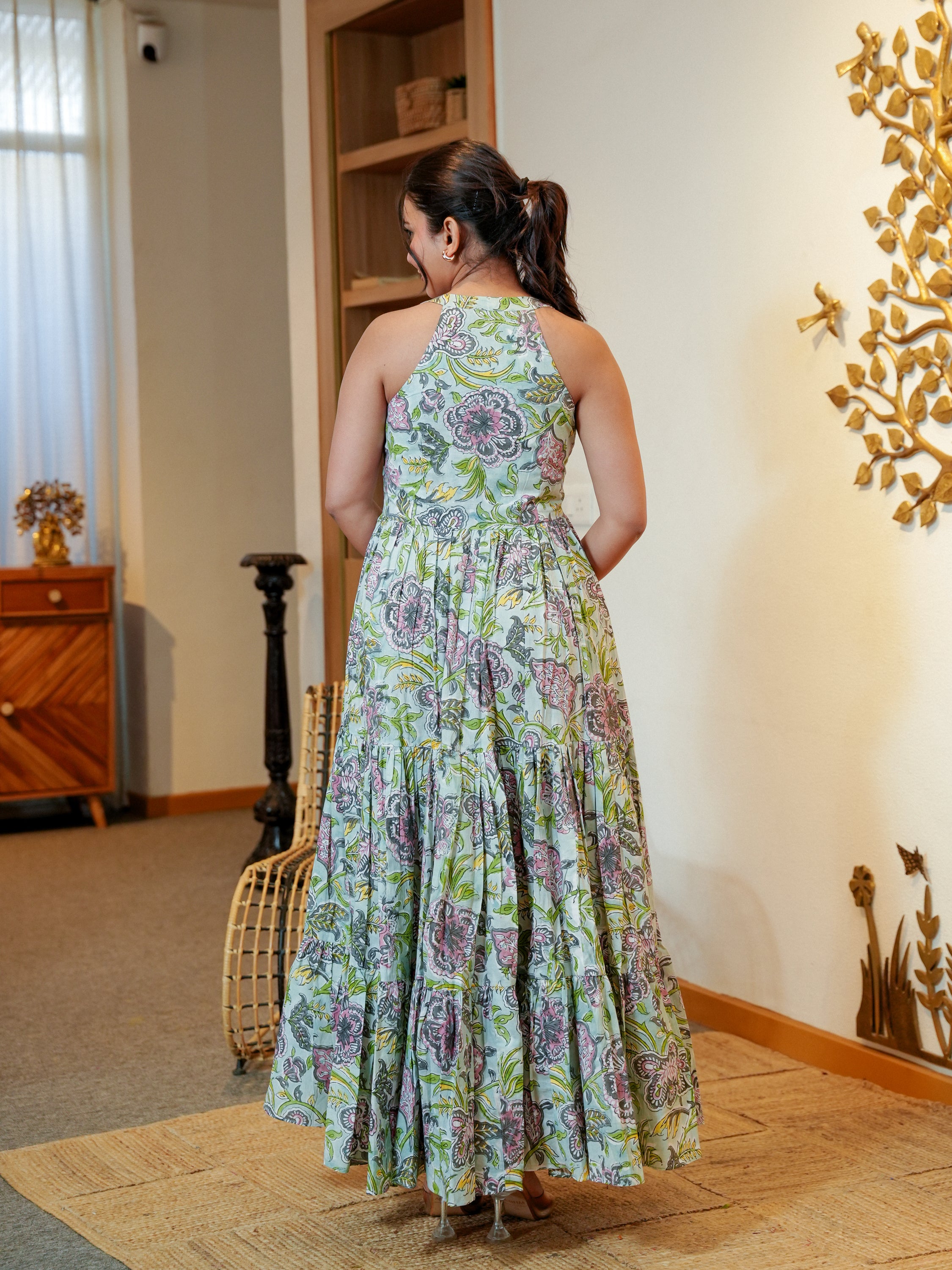 Green Butterfly Cotton Dress