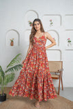 Women Red Floral Cotton Maxi Dress