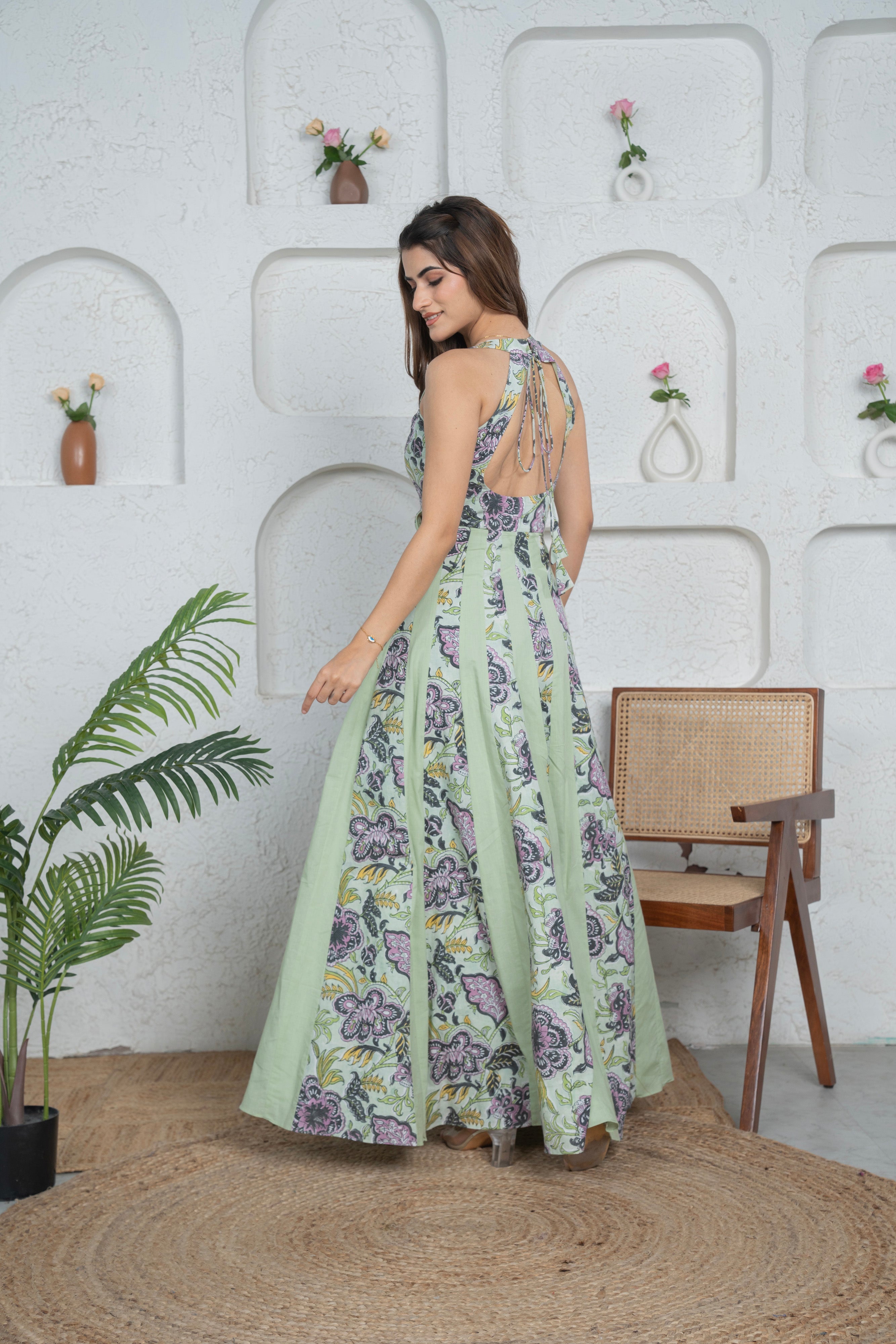 Green Backless Long Anarkali Dress Green Backless Long Anarkali Dress