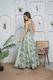 Green Backless Long Anarkali Dress