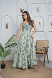 Green Backless Long Anarkali Dress