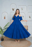 Mohey Solid Blue Cotton Long Tier Dress