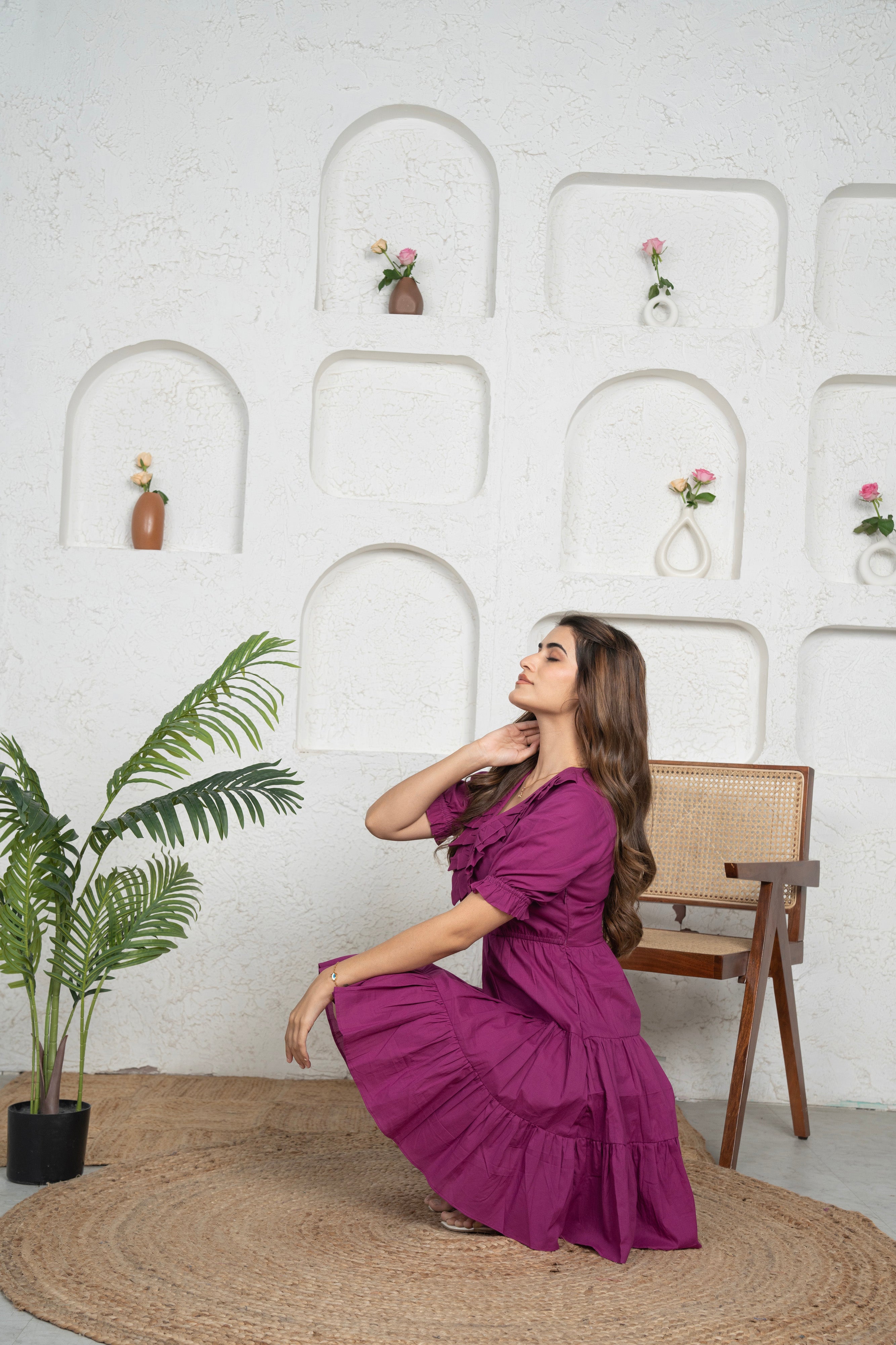 Purple Cotton Short Dress