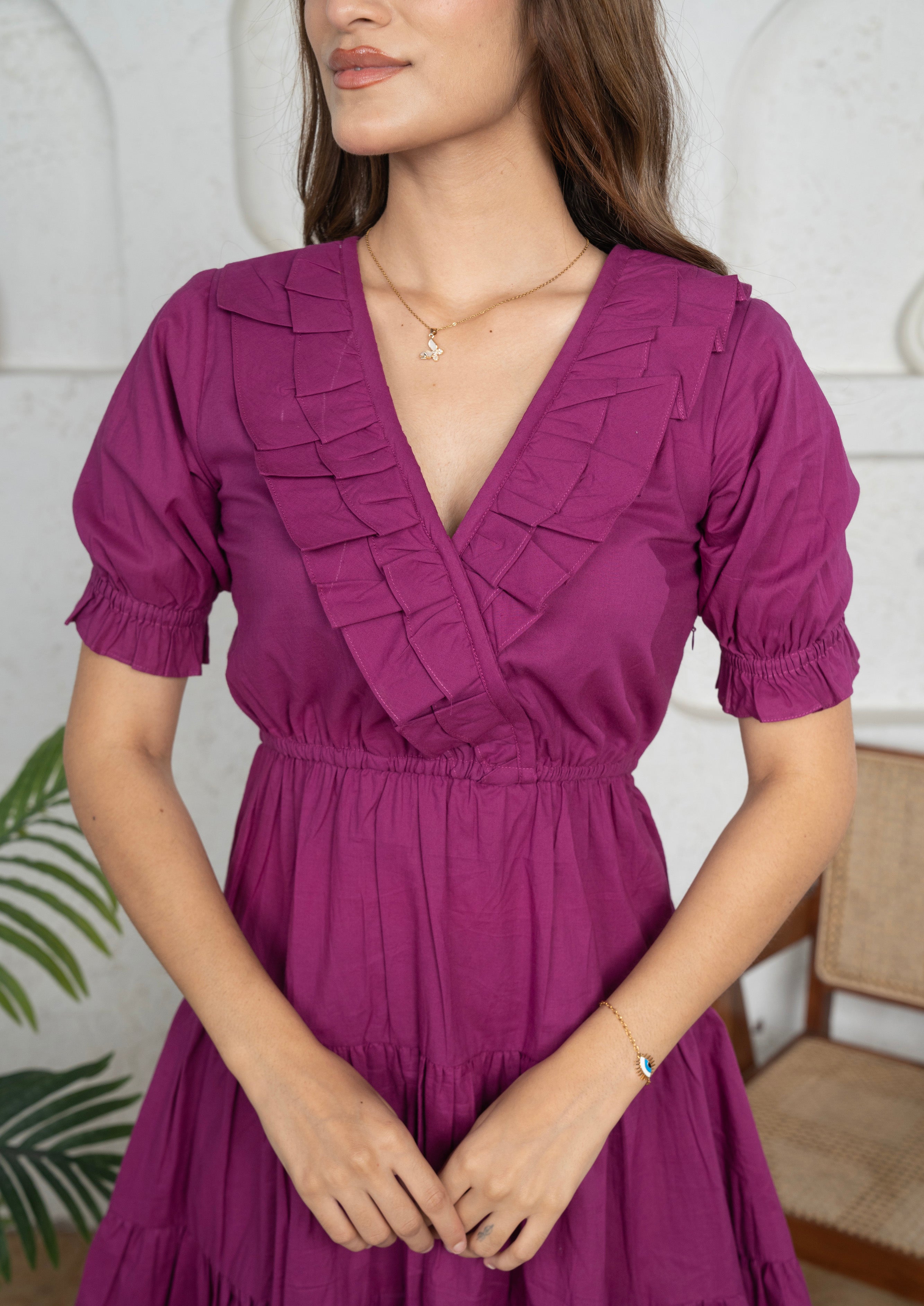 Purple Cotton Short Dress