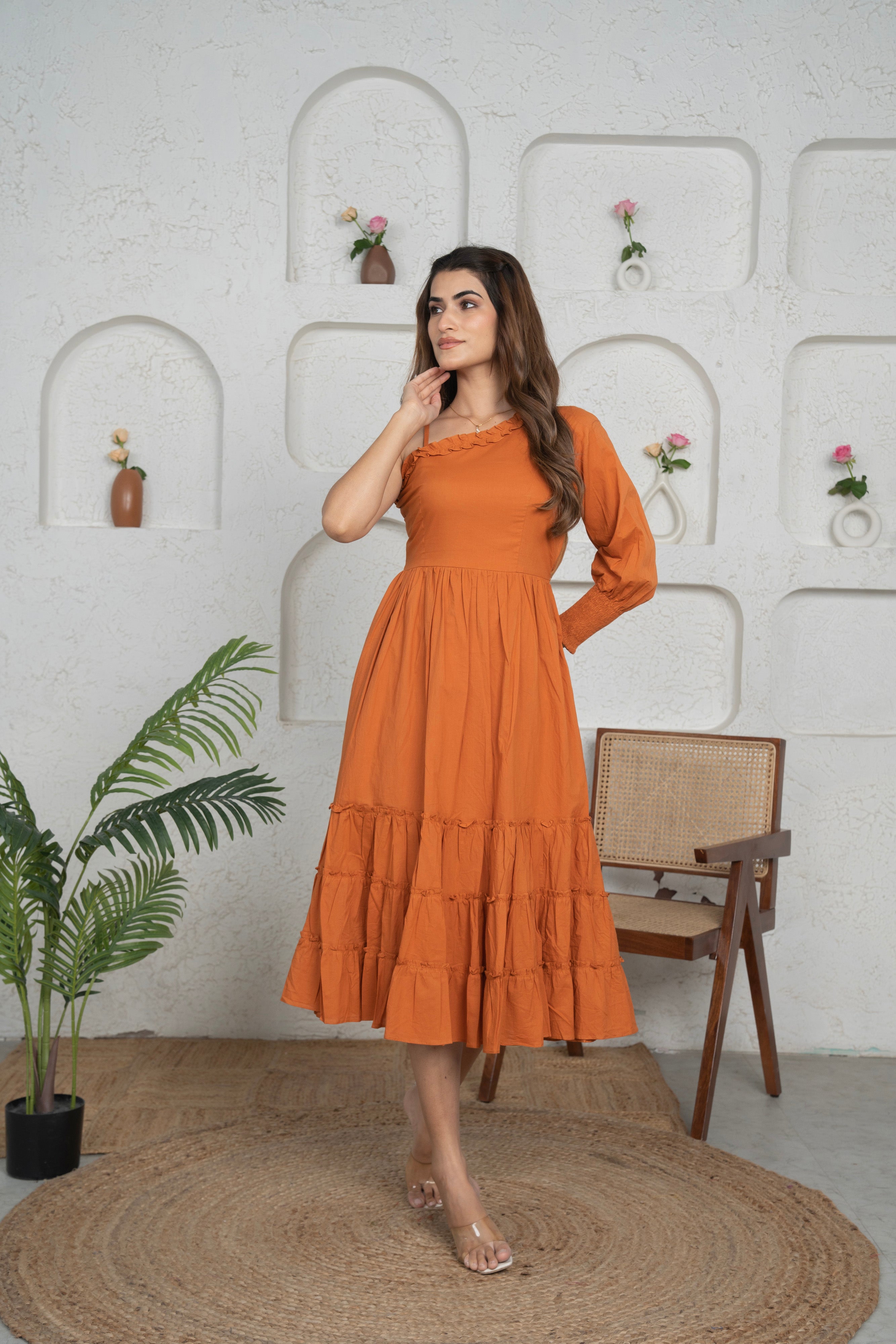 Inna Rust Solid Short Dress