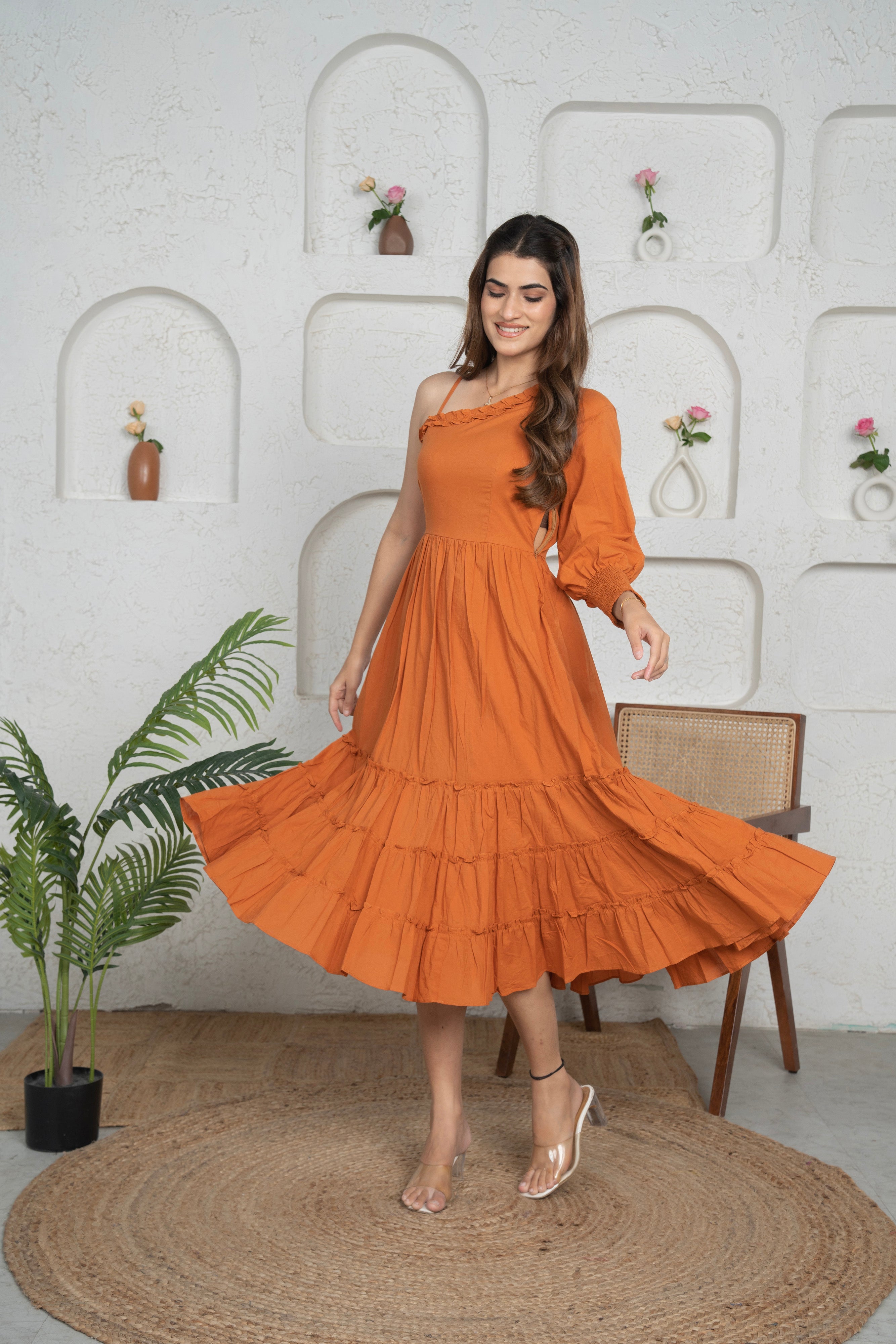 Inna Rust Solid Short Dress