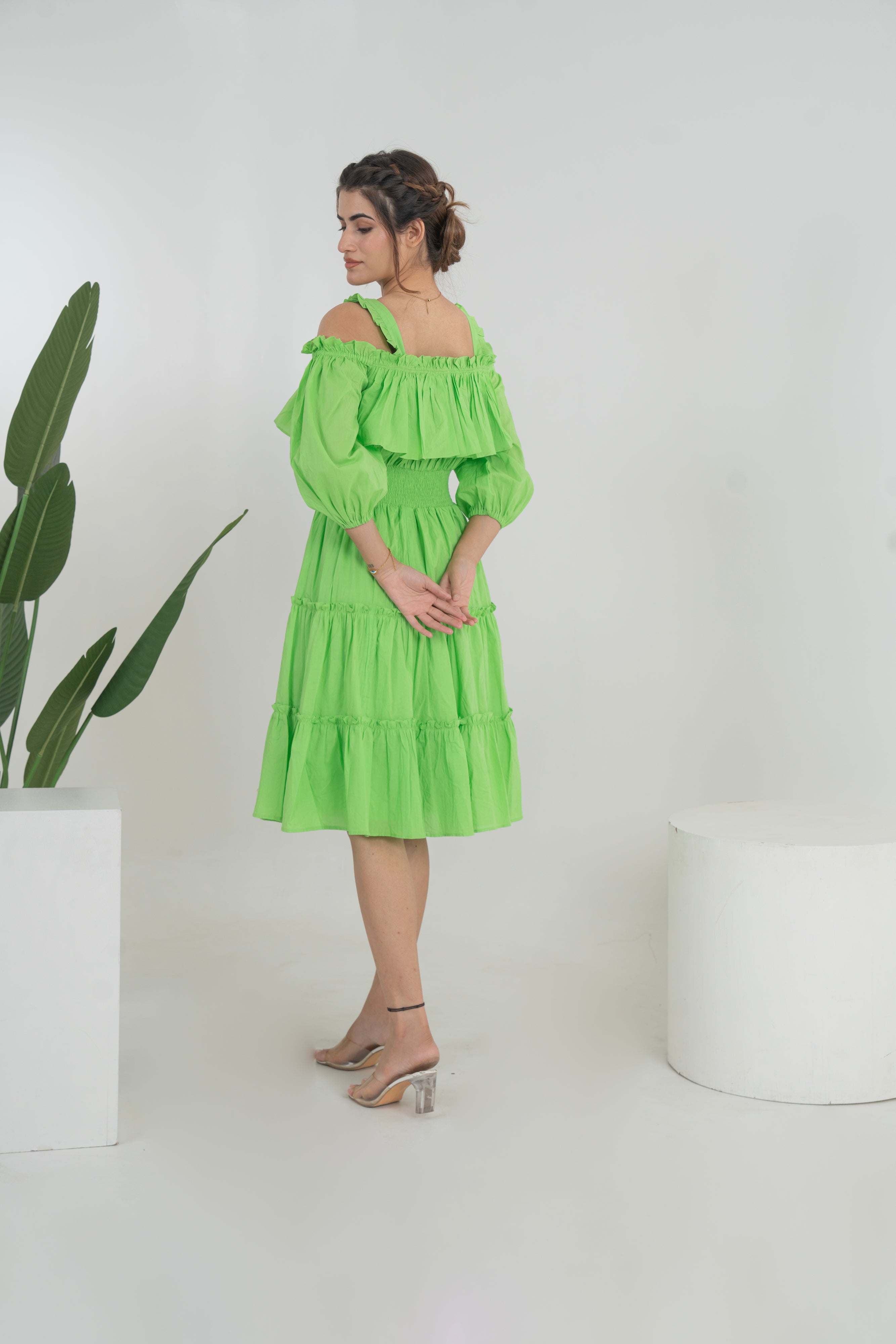 Green Cotton Short Dress