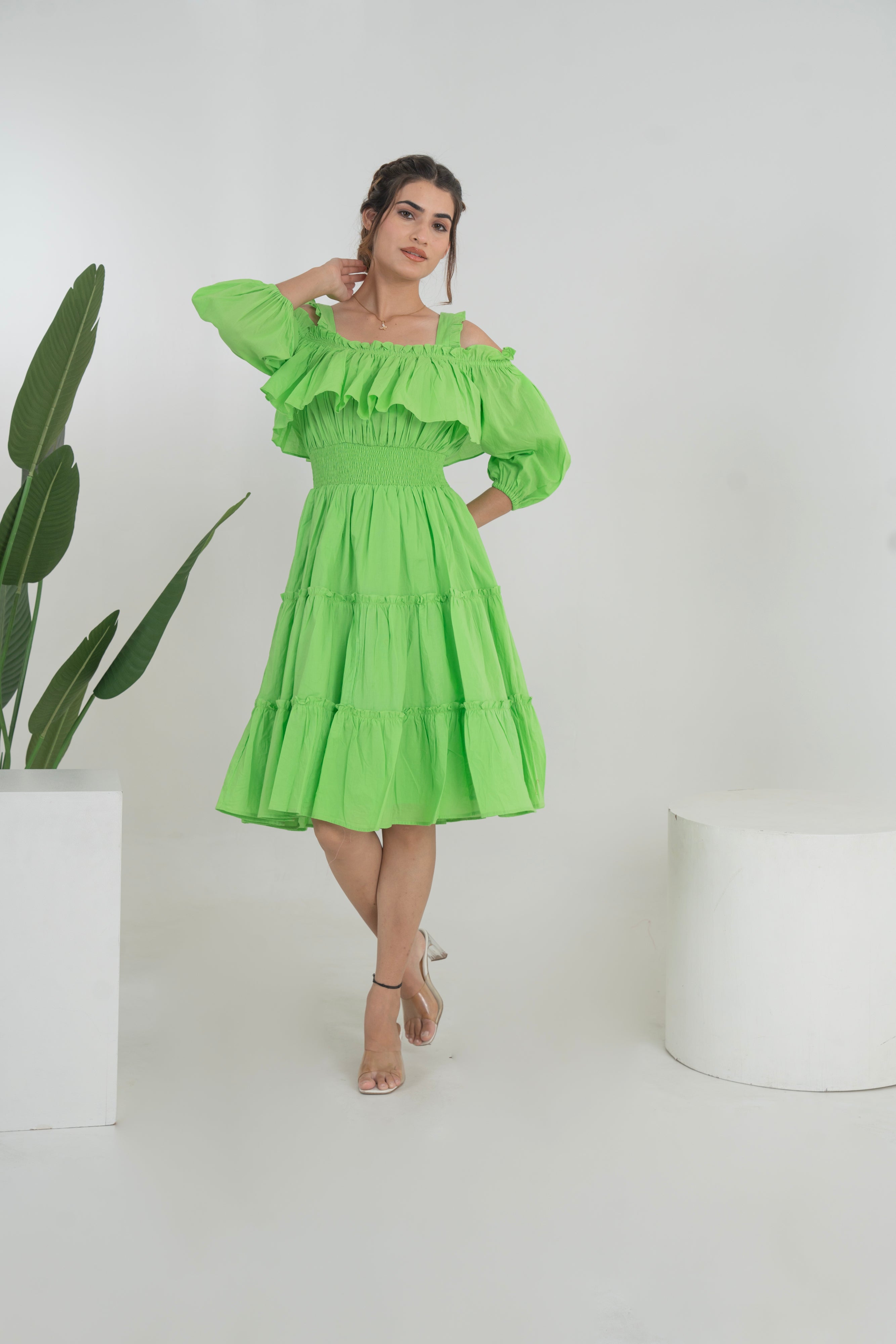 Green Cotton Short Dress