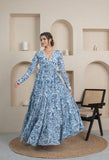 Blue Floral Aaliya Long Tier Dress