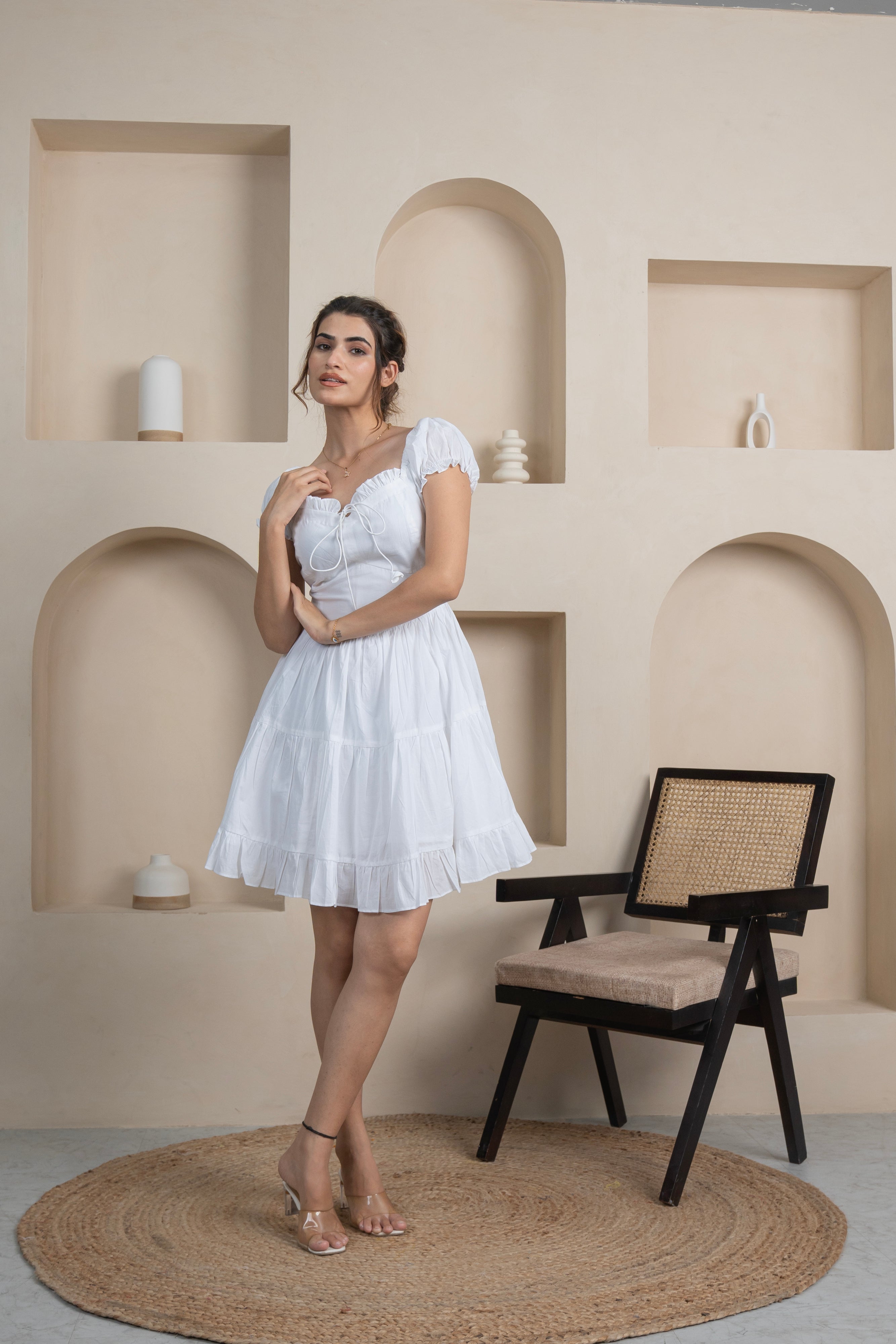 White Cotton Short Dress