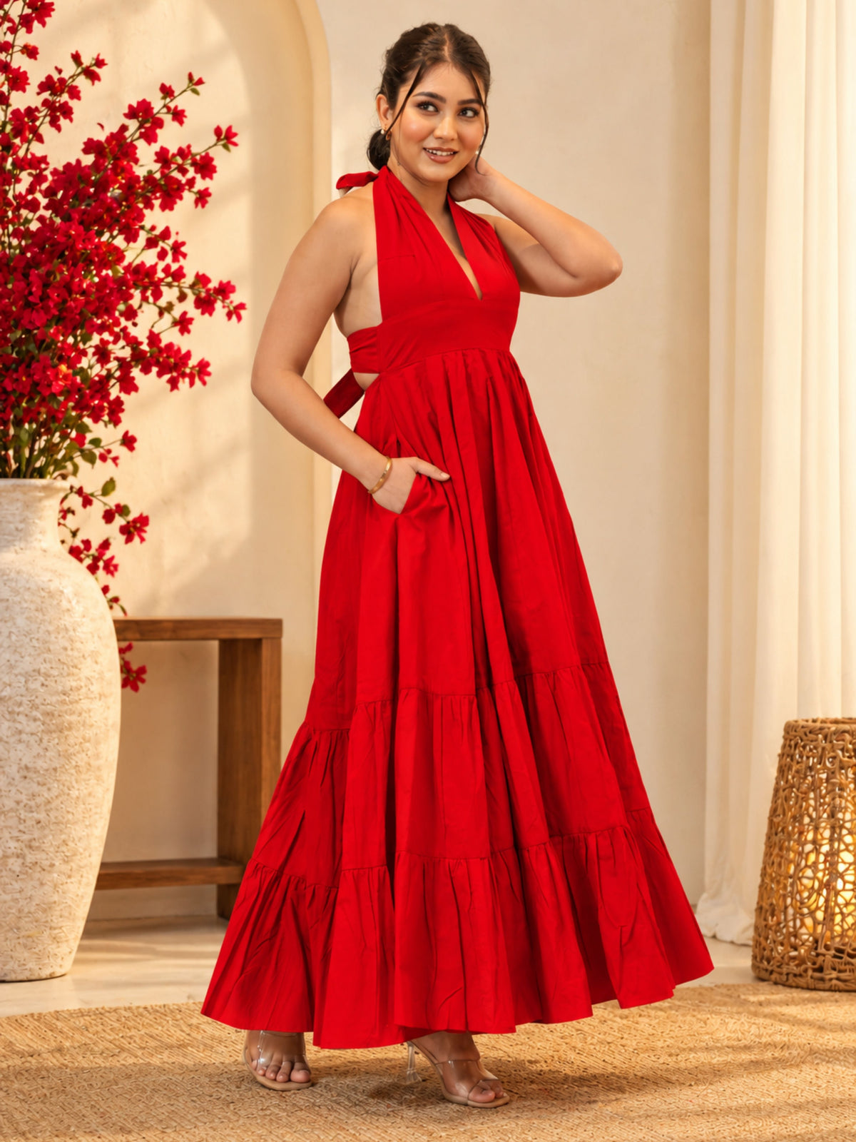 Vibrant Red Western Dress
