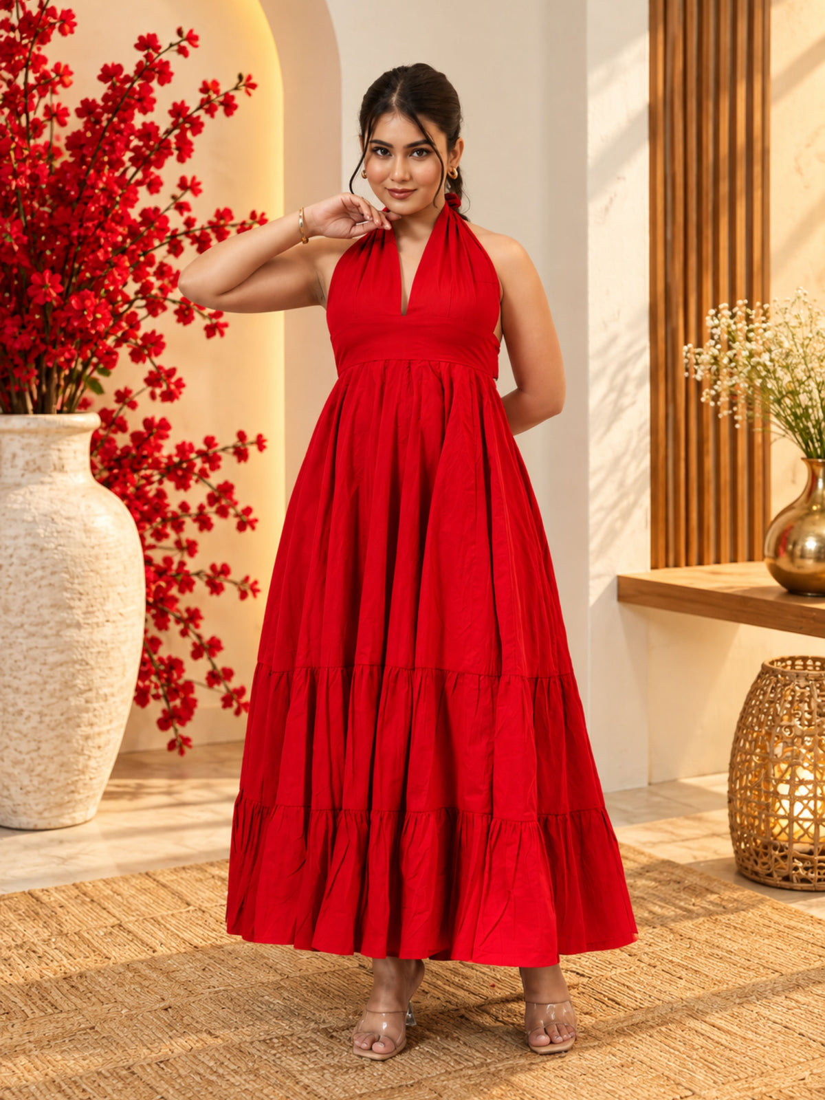Vibrant Red Western Dress