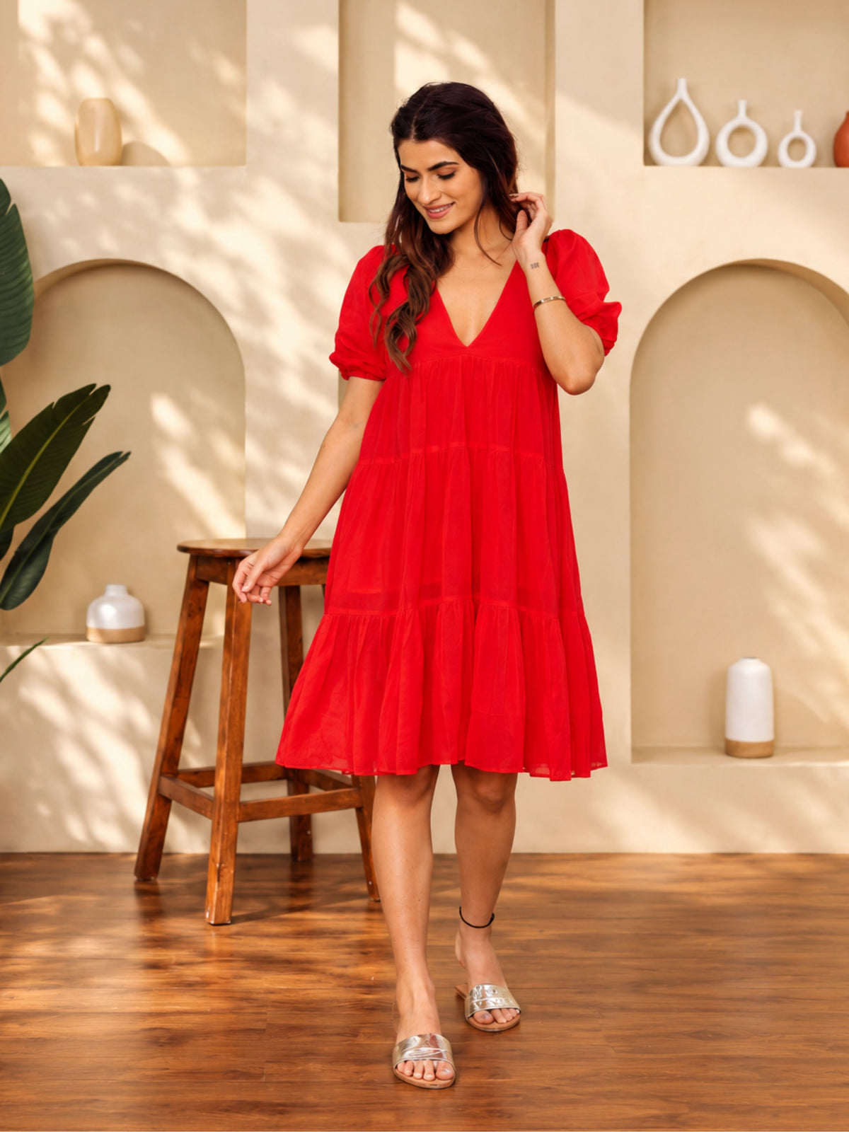 Ruby Glow Cotton Dress