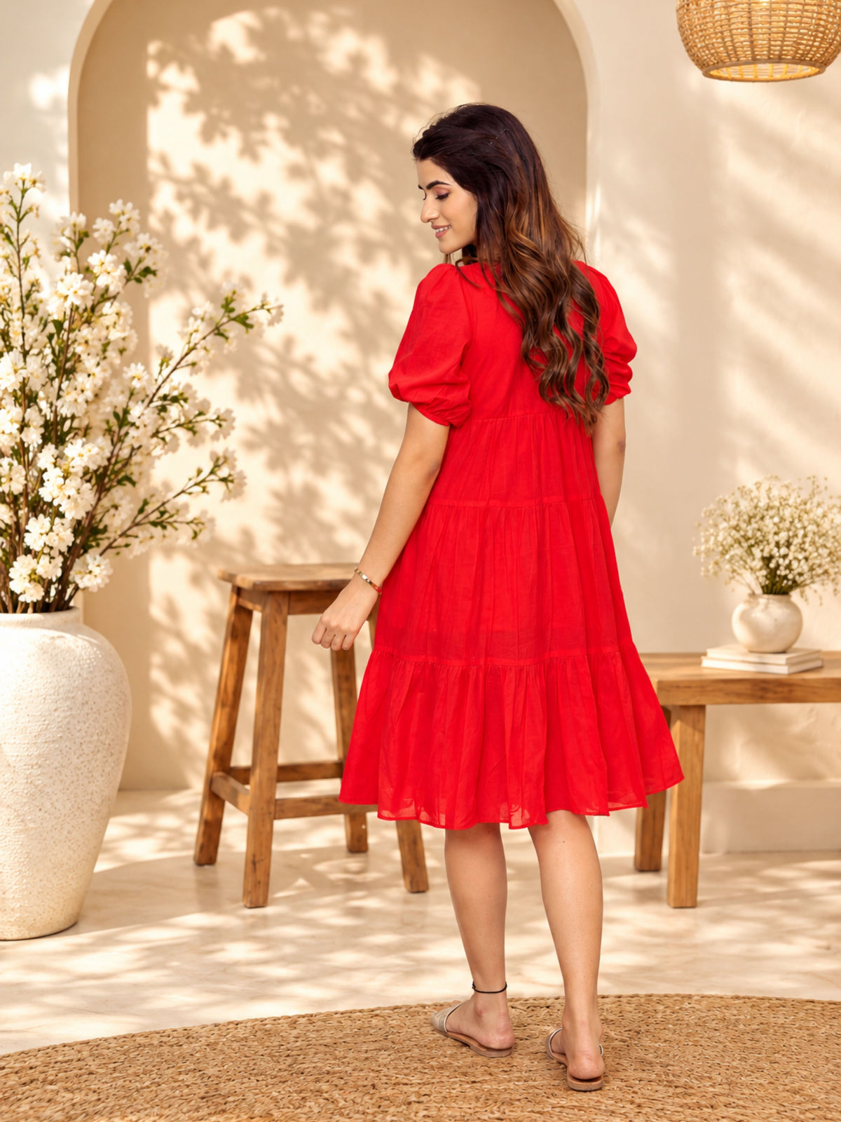 Ruby Glow Cotton Dress