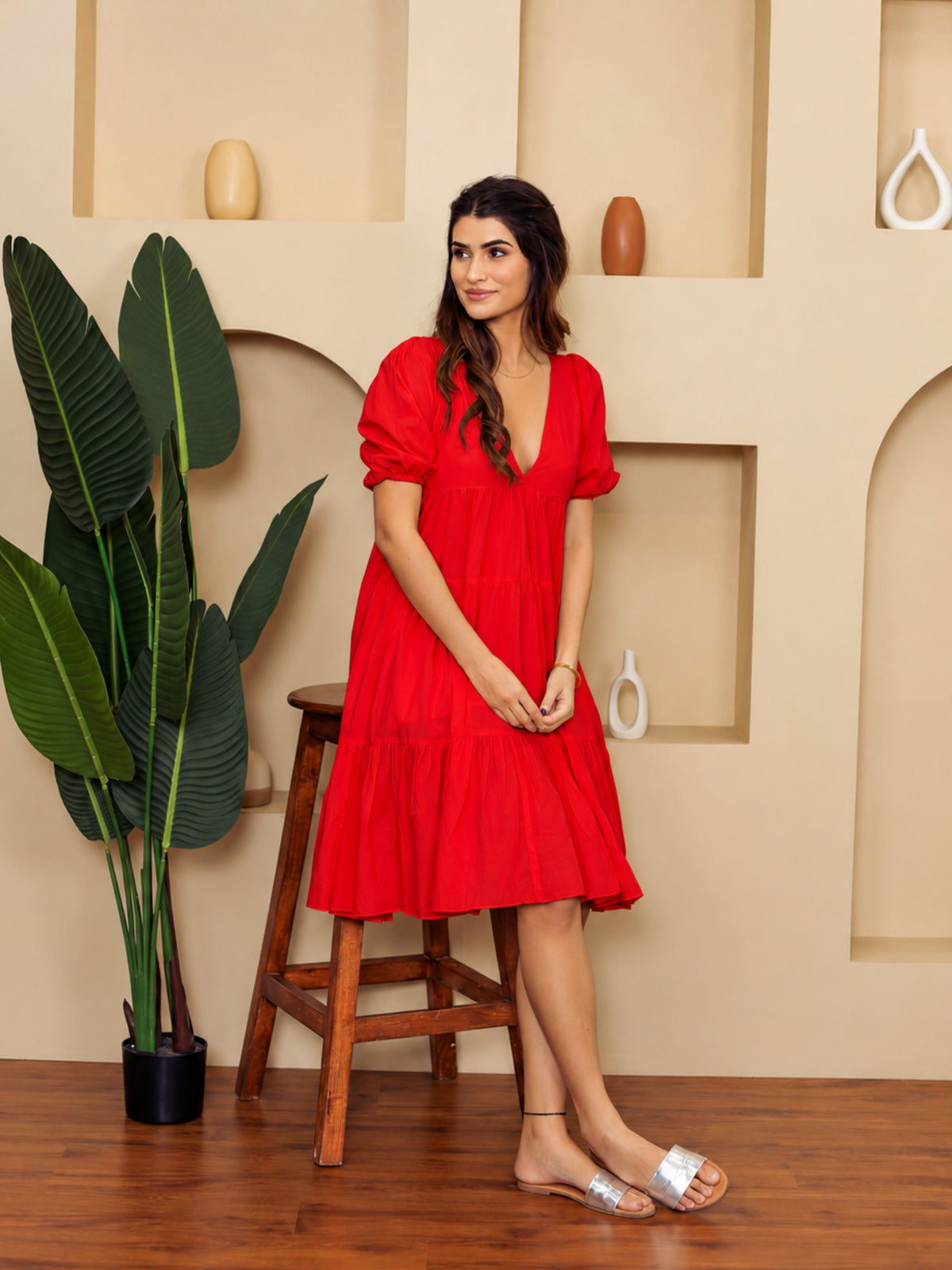 Ruby Glow Cotton Dress