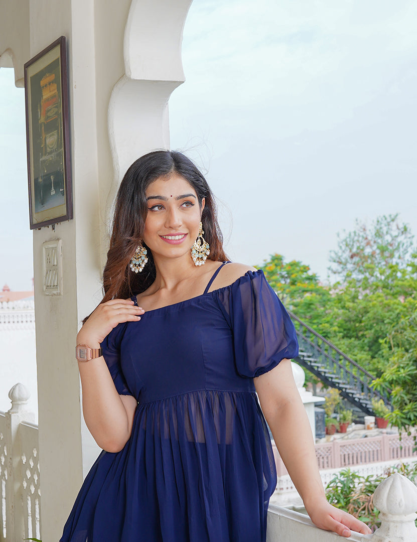Rojiya Blue Georgette  Sharara Tier Set (Two Nos in One Set)