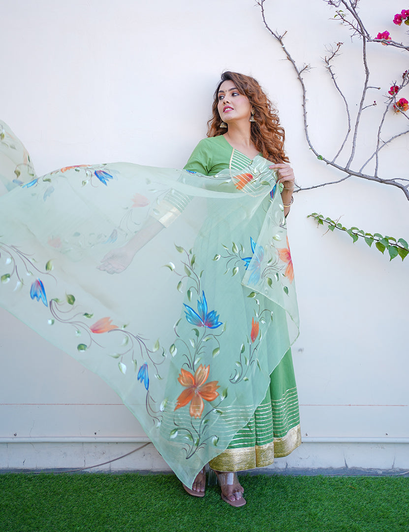 Mehndi Fusion Dress With Dupatta (2 Nos in 1 Set)