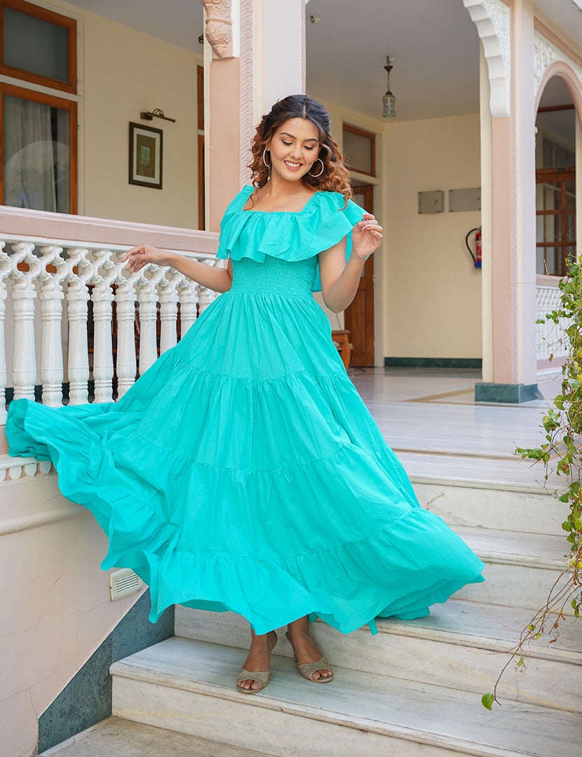 Pretty Turquoise Solid Elegance Dress