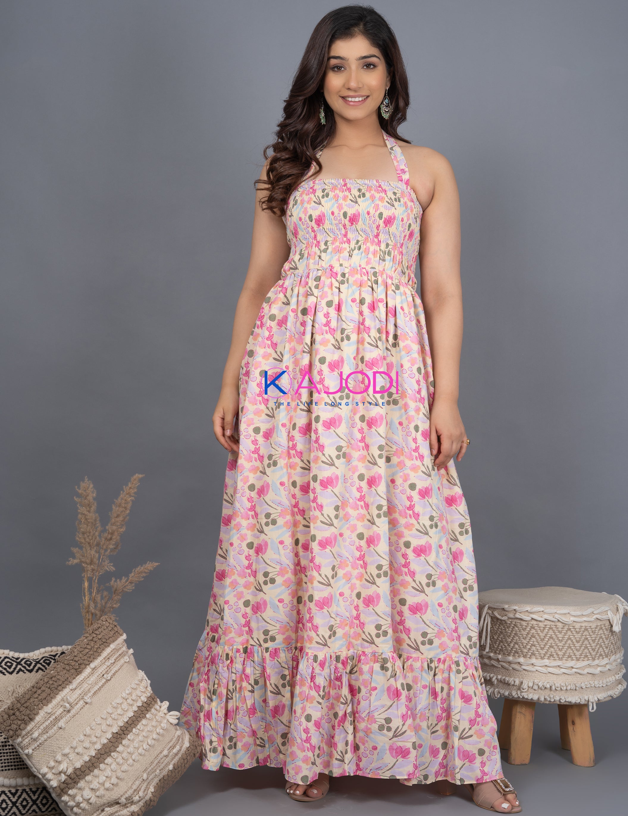 Pink Valley Cotton Long Dress