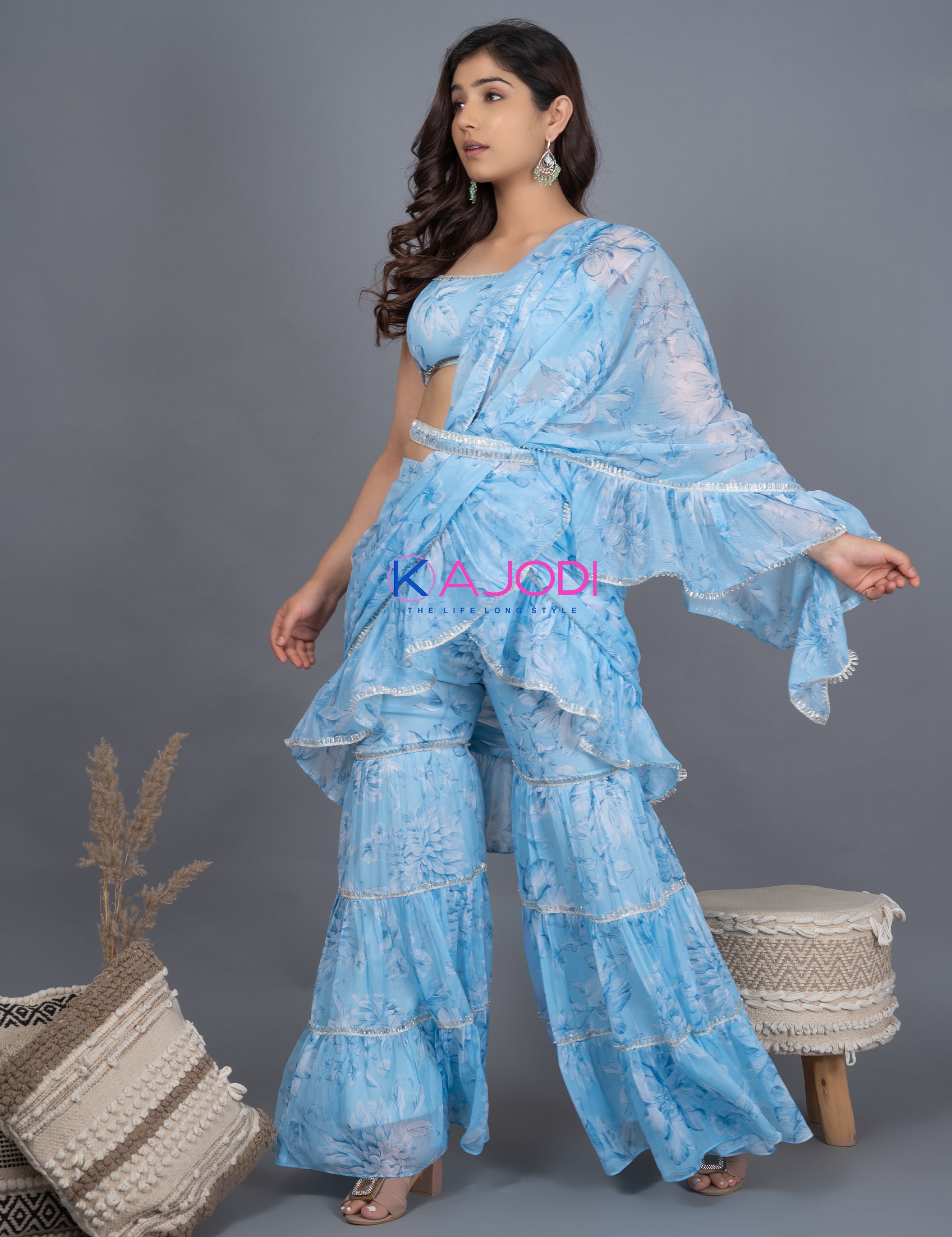 Panihari Draped Chiffon Saree Set