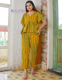 Cilory Nightwear Mustard Printed Dress (Two Nos in One Set)