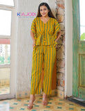 Cilory Nightwear Mustard Printed Dress (Two Nos in One Set)