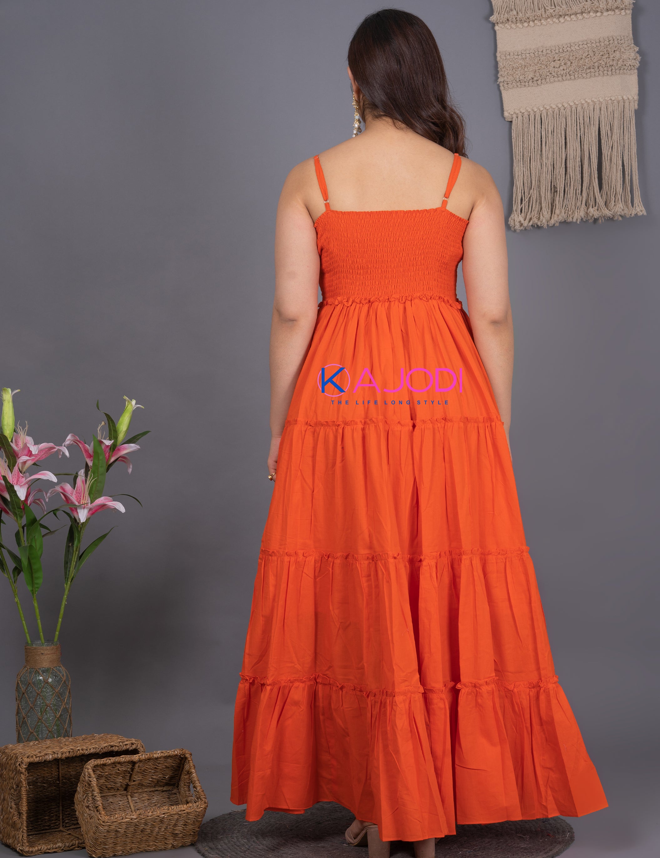 Orange Perry Cotton Long Dress