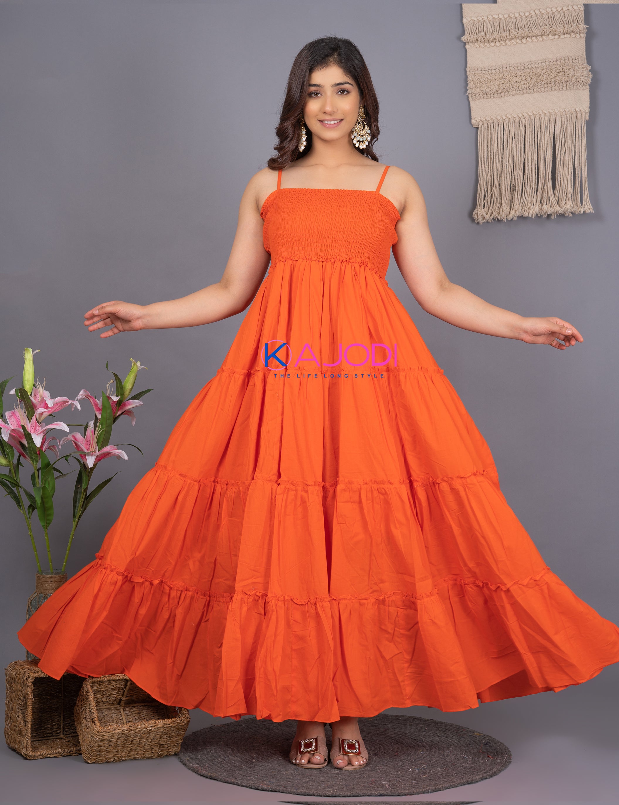Orange Long Georgette Gown For Maternity/Pre-wedding Shoot – Kulreeti®