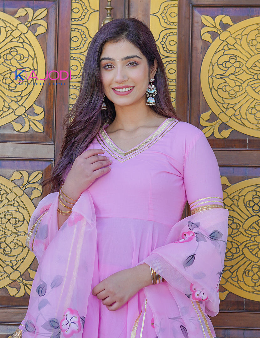 Glossy Pink Top with Tiered Skirt and Dupatta
