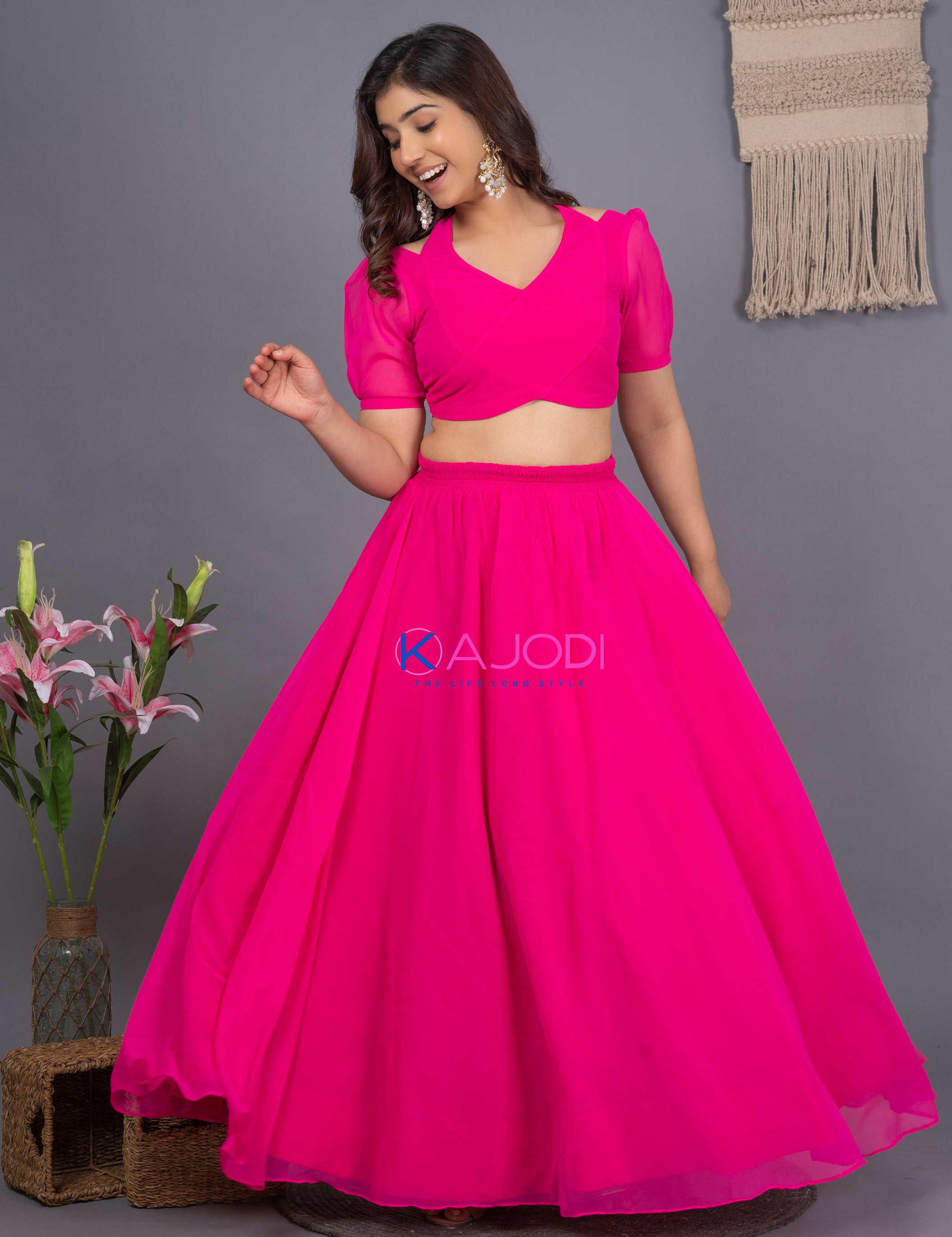 Pink Nayra Georgette Top Skirt Set