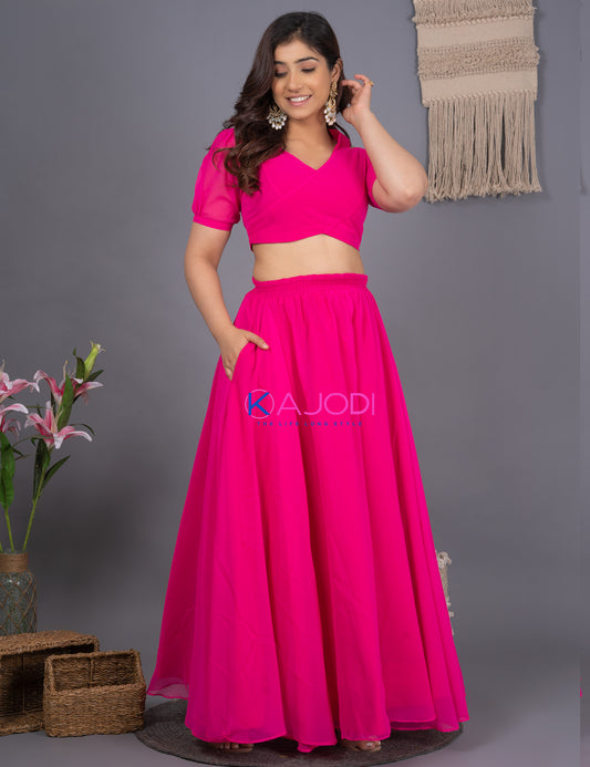 Pink Nayra Georgette Top Skirt Set