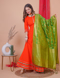 Orange Zoya Long Dress with Dupatta (2 Nos in 1 Set)