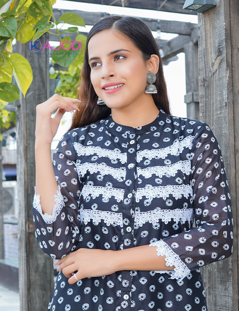 Black Polka Chanderi Long Dress