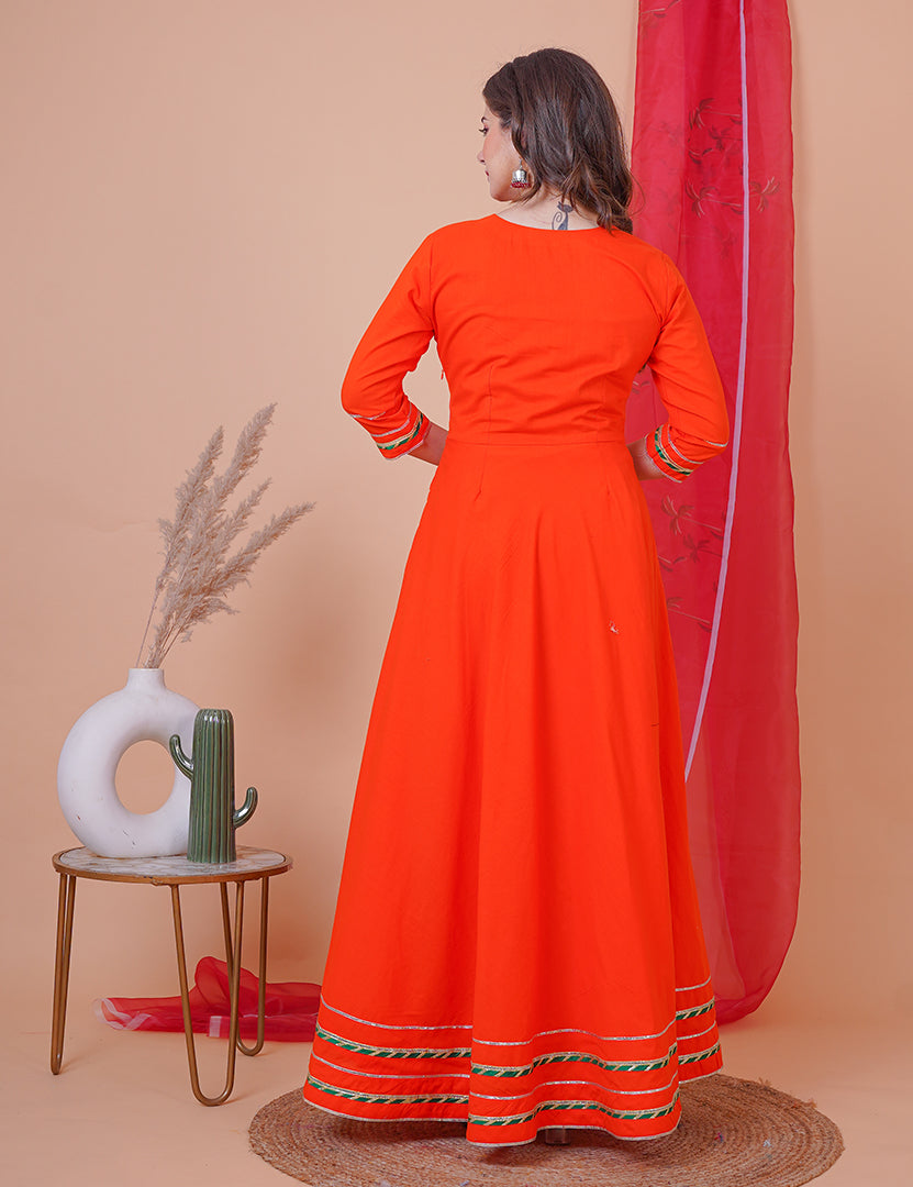 Orange Zoya Long Dress with Dupatta (2 Nos in 1 Set)