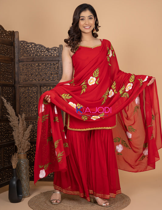 Trendy Red Rose Sharara Set