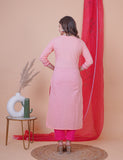 Peach Solid Long Kurta with Pant and Dupatta (3 Nos in 1 Set)