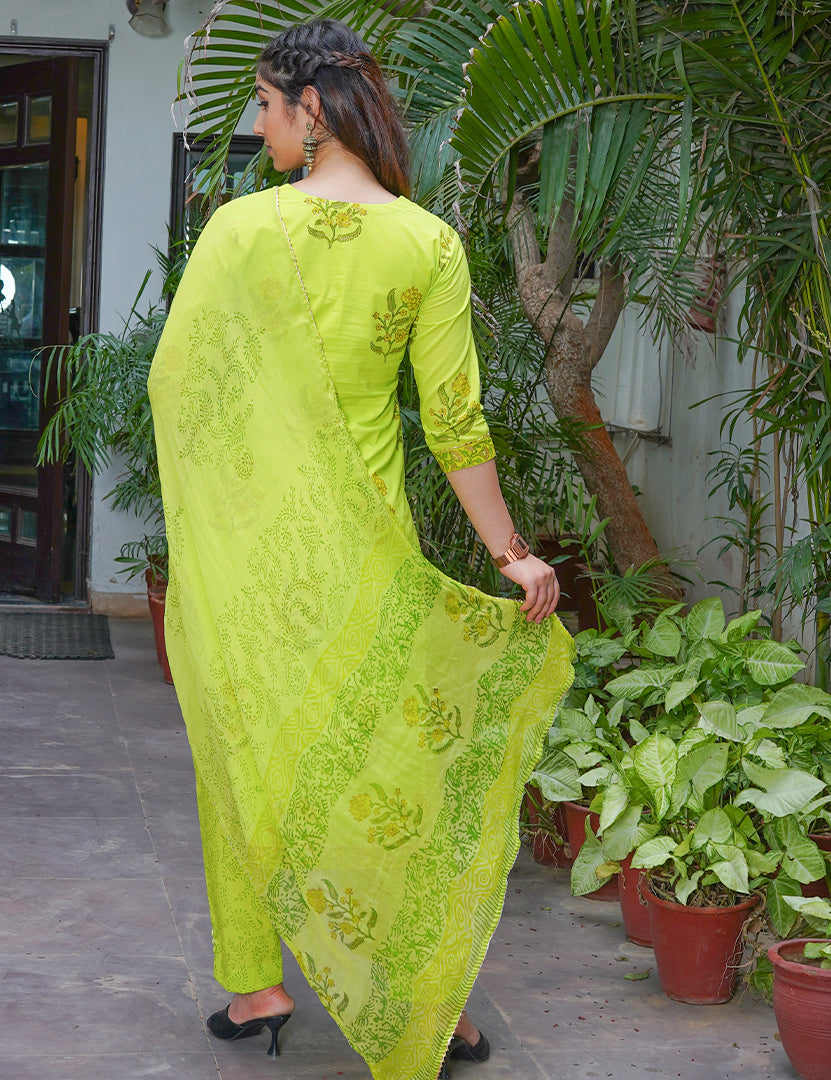 Alina Lime Green Kurta Pant with Dupatta Set (3 Nos in One Set)