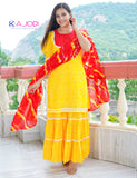 Yellow Bhandej Sharara Suit with Dupatta (Three Nos in One Set)